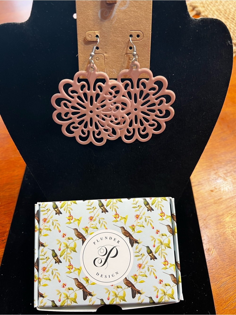 Plunder Dusty Pink Floral Cutout Drop Earrings